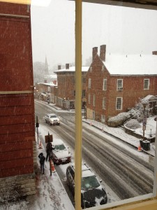 A snowy view from the office window.